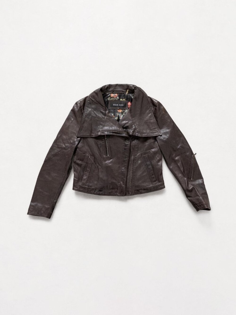 BROWN LEATHER JACKET Vintage Zip Up Coat Woman 2000's Y2K Motorcycle / Small - Picture 4 of 10